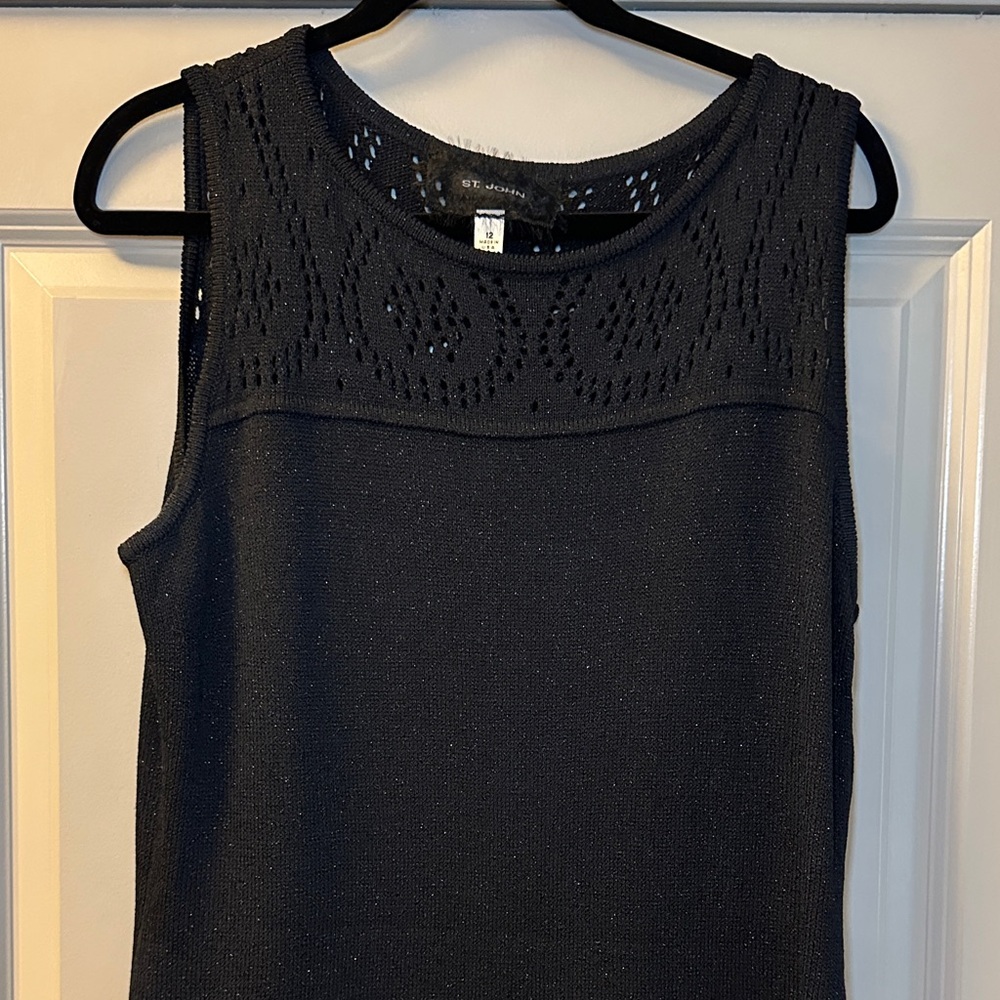 St. John Black Textured Tank Top